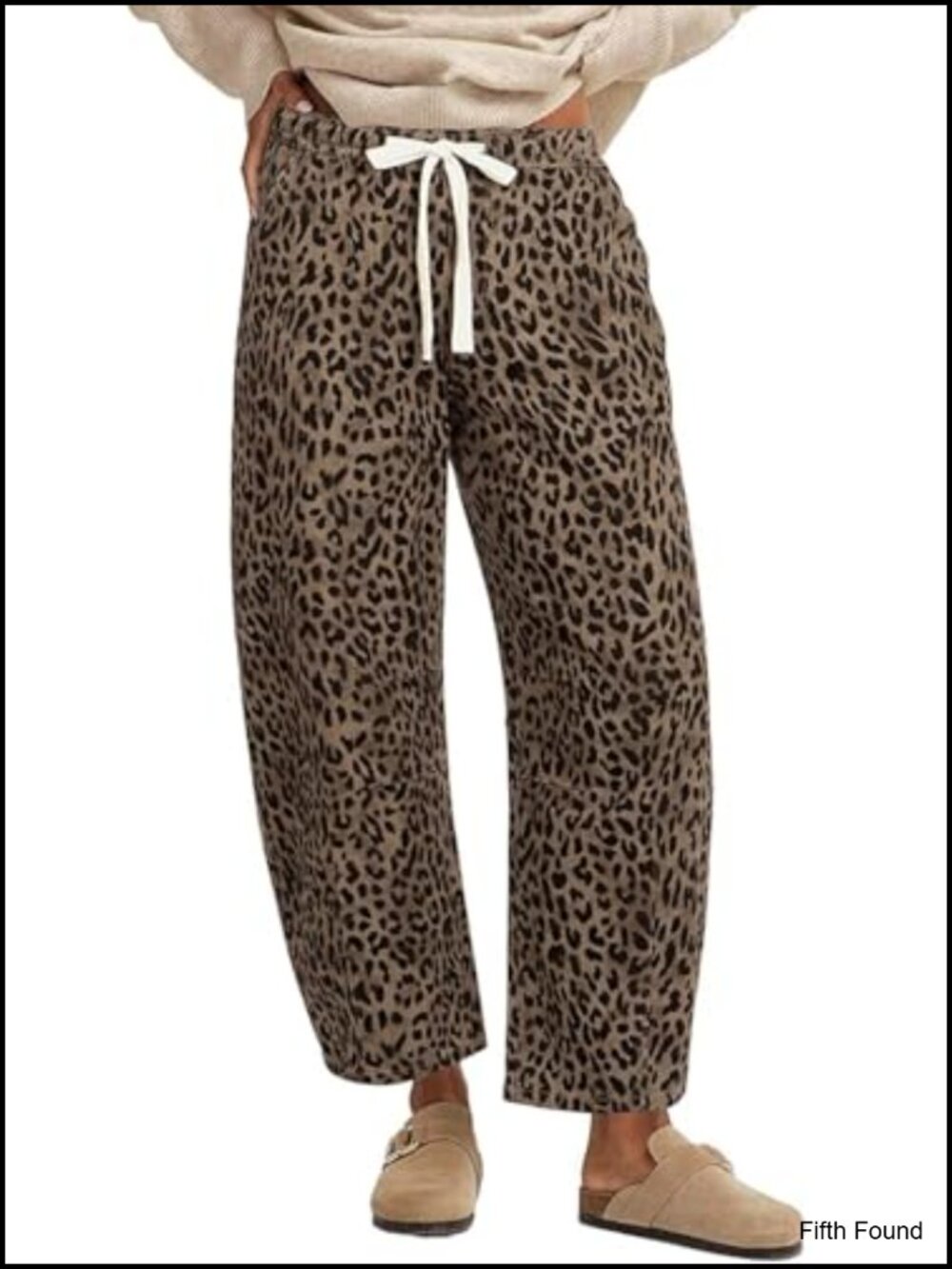 Baggy Cheetah Print Barrel Jeans Elastic Waist Wide Leg Denim Pants